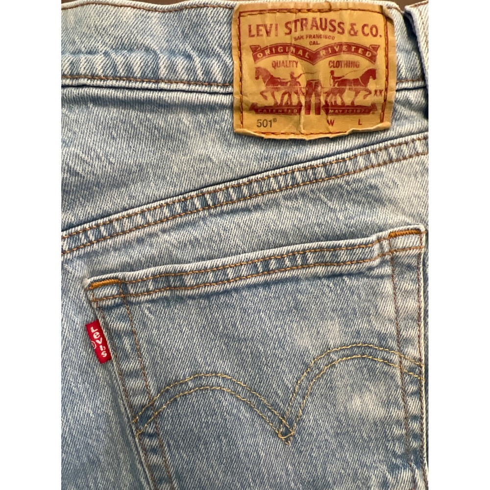 Levis 501 Womens High Rise Light Acid Wash Button Fly Cut Off Denim Shorts 29W
